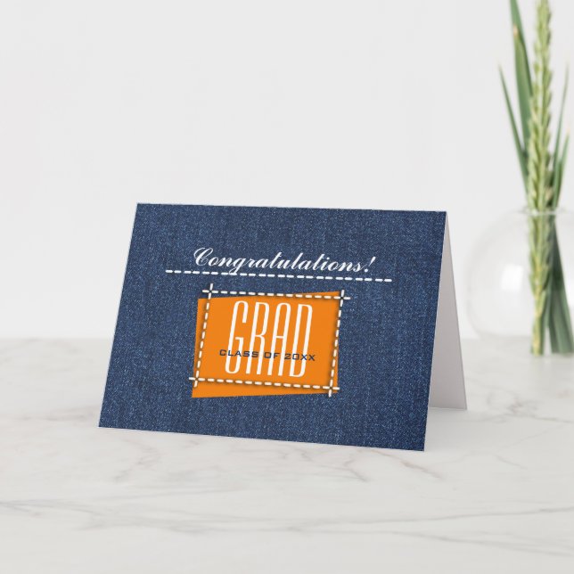 Congratulations Grad. Denim Pattern Custom Card (Front)