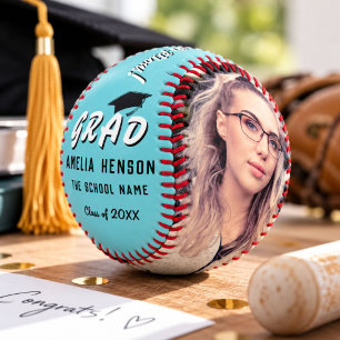 Congratulations Grad Mint Blue 2 Photo Graduation Baseball