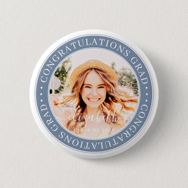 Congratulations Grad Modern Custom Photo 6 Cm Round Badge (Front)