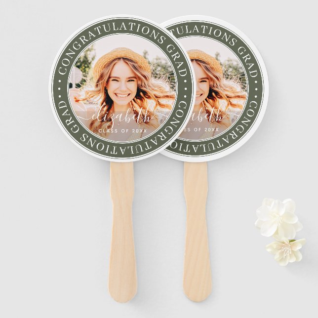 Congratulations Grad Modern Custom Photo Hand Fan (Front and Back)