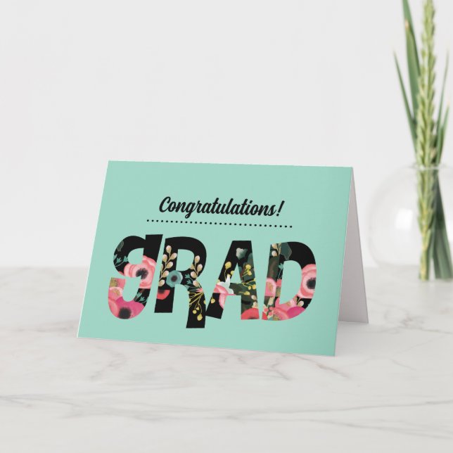 Congratulations Grad. Modern Floral Custom Card (Front)