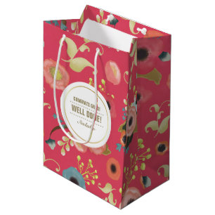 Congratulations Grad. Modern Floral Pattern Medium Gift Bag