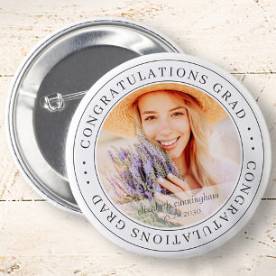Congratulations Grad Modern Simple Elegant Photo 6 Cm Round Badge
