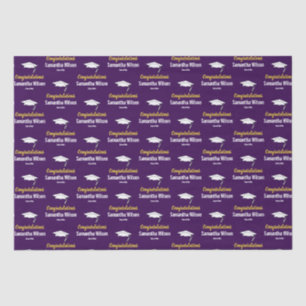 Congratulations Grad Name Dark Purple Gold White Tissue Paper