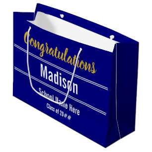 Congratulations Grad Name School Navy Blue White Large Gift Bag