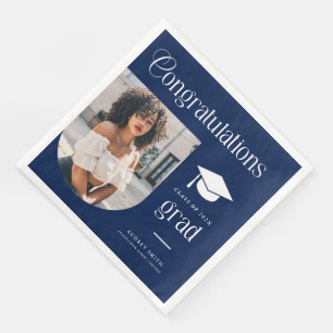 Congratulations Grad Navy Blue White Photo Arch Napkin