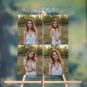 Congratulations Grad Party Script 4 Photo Collage Acrylic Sign
