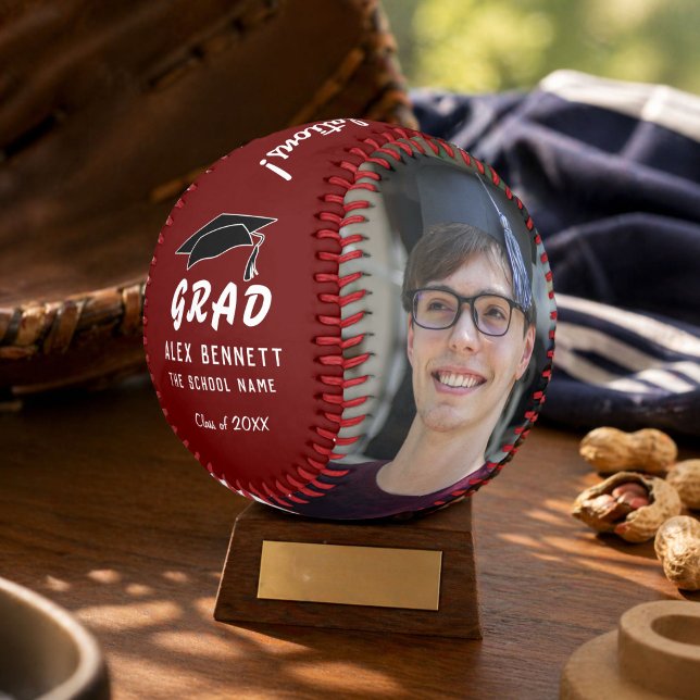 Congratulations Grad Red Graduation Cap 2 Photo Baseball (Creator Uploaded)