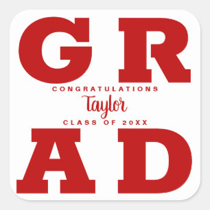 Congratulations Grad Scarlet on White Square Square Sticker