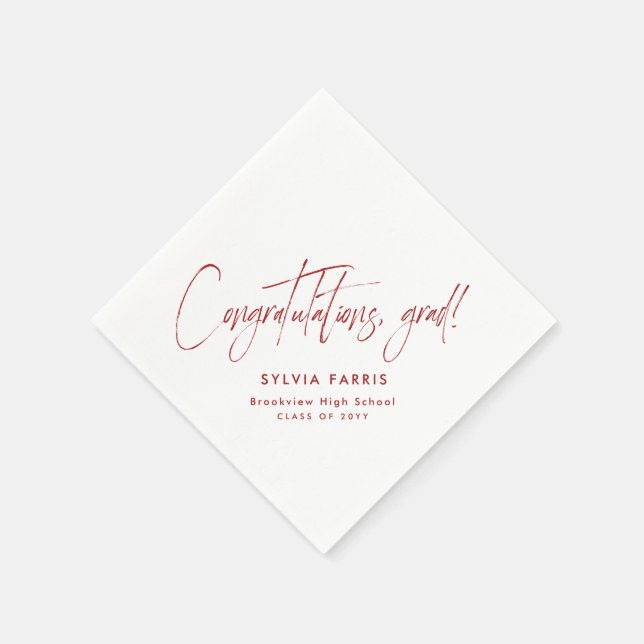Congratulations grad simple modern red graduation napkin (Corner)
