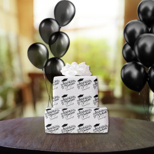 Congratulations Grad Year Monogram Black Wrapping Paper