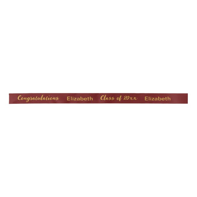 Congratulations Grad's Name Dark Red & Gold Script Satin Ribbon (Front)