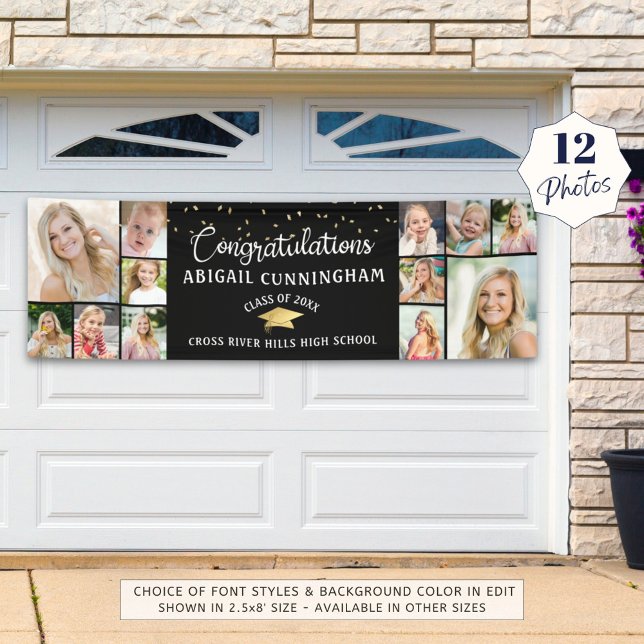 Congratulations Graduate 12 Photo Collage Black Banner (Creator Uploaded)