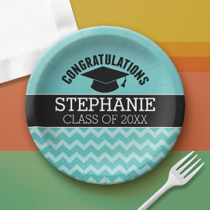 Congratulations Graduate - Aqua Black Graduation Paper Plate