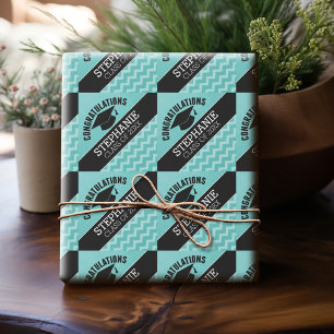 Congratulations Graduate - Aqua Black Graduation Wrapping Paper