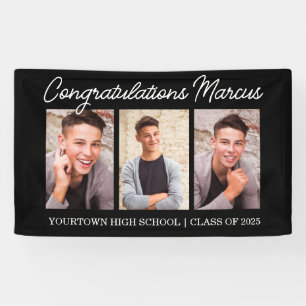 Congratulations Graduate Black 3 Photo Party Banner