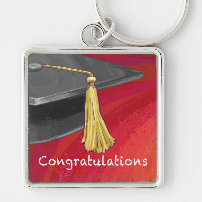 Congratulations Graduate Black and Red Key Ring (Front)