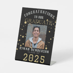 Congratulations Graduate Black Gold Photo Pedestal Sign