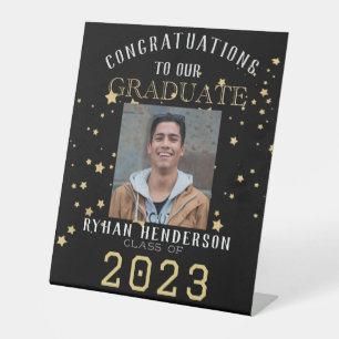 Congratulations Graduate Black Gold Photo Pedestal Sign