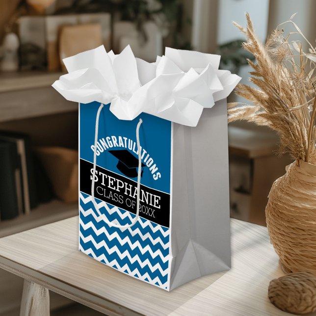 Congratulations Graduate - Blue Black Graduation Medium Gift Bag (Custom Gift Bag)