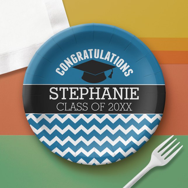 Congratulations Graduate - Blue Black Graduation Paper Plate (Custom Graduation Paper Plate)