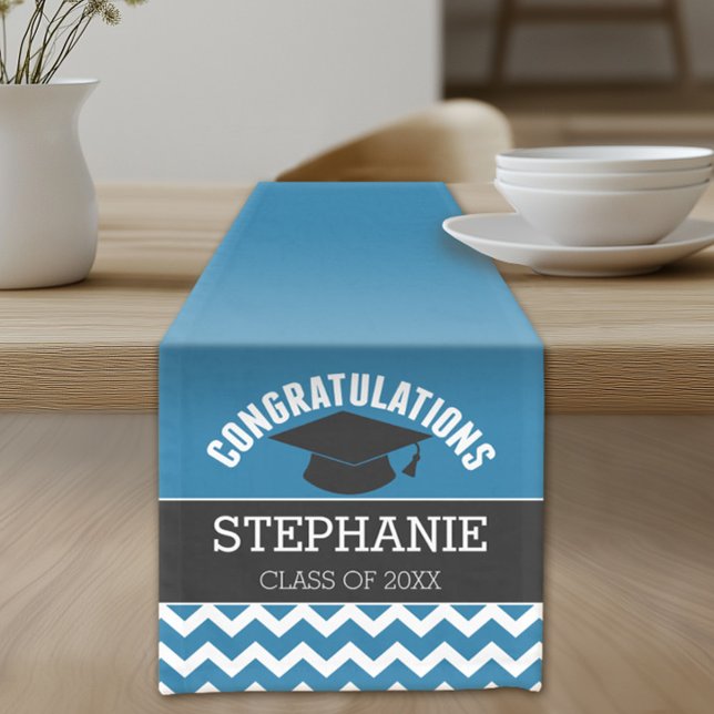Congratulations Graduate - Blue Black Graduation Short Table Runner (Custom Table Runner)