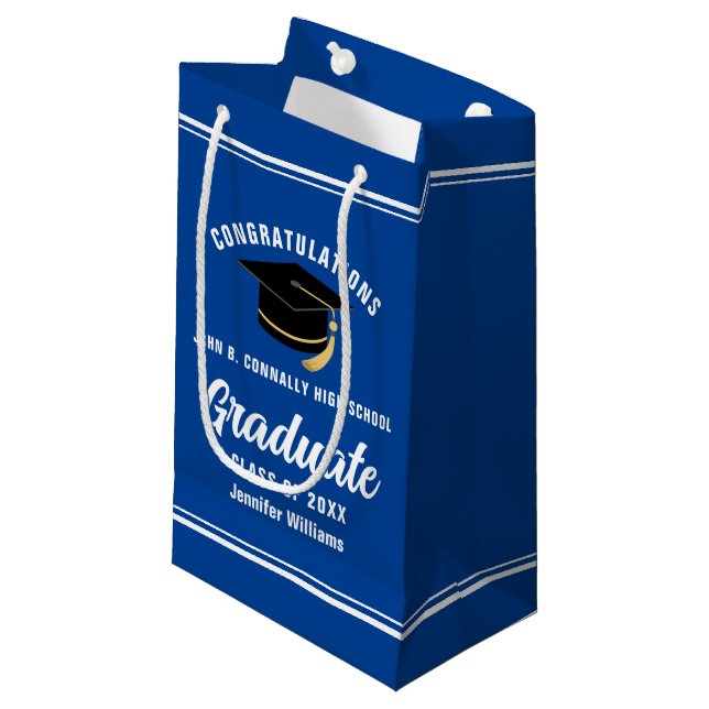 Congratulations Graduate Blue Graduation Party Small Gift Bag (Front Angled)
