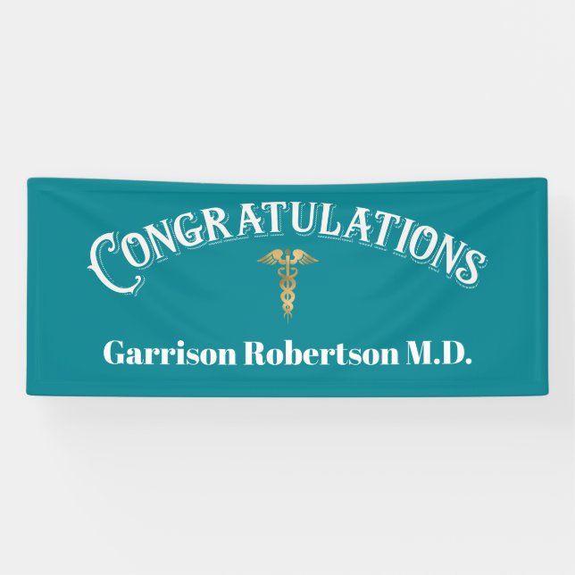 Congratulations Graduate Blue MD Doctor Banner (Horizontal)
