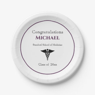 Congratulations Graduate Caduceus Burgundy White Paper Plate
