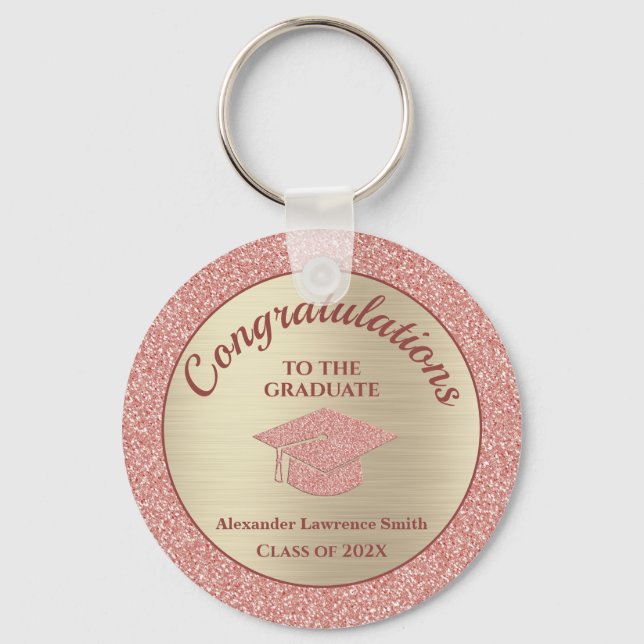 Congratulations Graduate Class of 2024 Pink Gold Key Ring (Front)