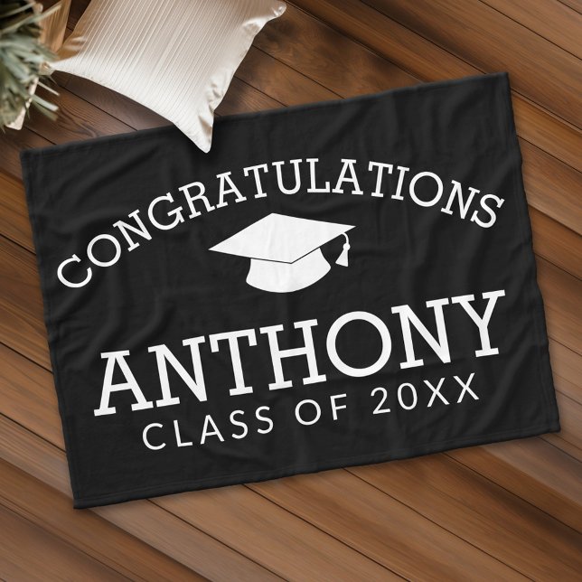 Congratulations Graduate Class of 20xx - Modern Fleece Blanket (Custom Fleece Blanket - Add Photos and Text)