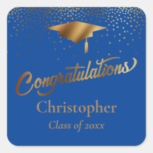 Congratulations Graduate, Class of Gold & Blue Square Sticker