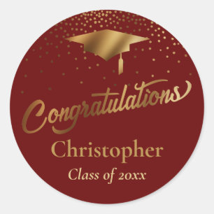 Congratulations Graduate, Class of Gold Burgundy Classic Round Sticker