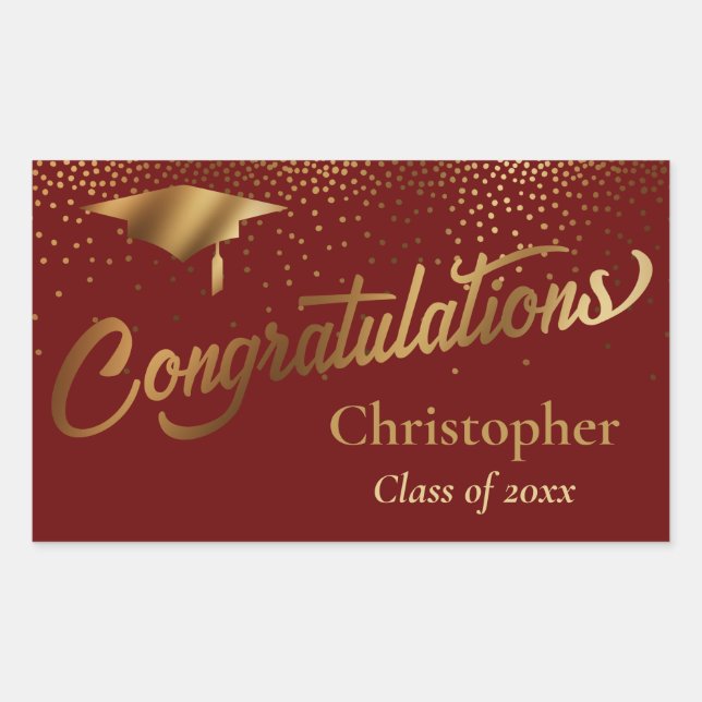 Congratulations Graduate Class of Gold Burgundy Rectangular Sticker (Front)
