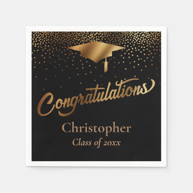 Congratulations Graduate, Class of Gold on Black Napkin (Front)