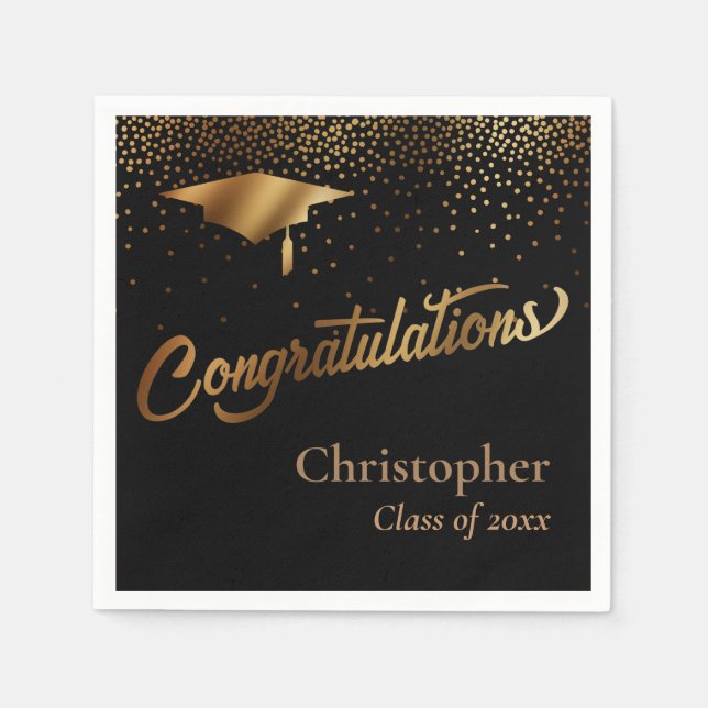 Congratulations Graduate, Class of Gold on Black Napkin (Front)