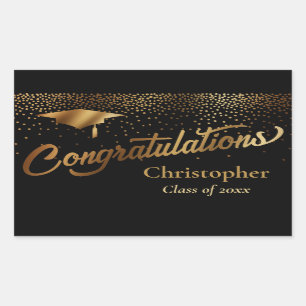 Congratulations Graduate Class of Gold on Black Rectangular Sticker