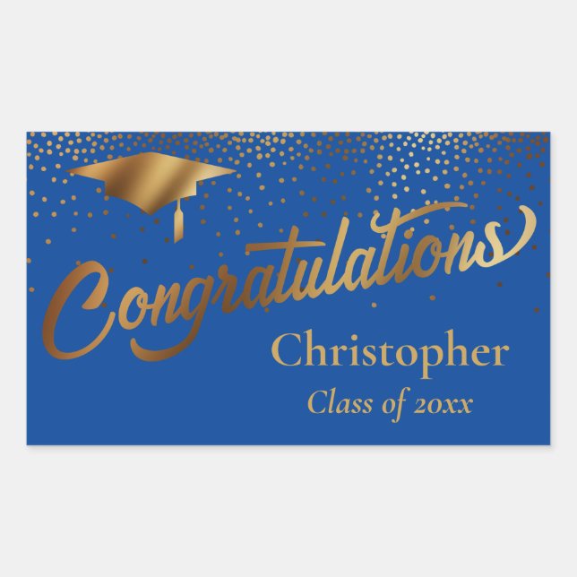 Congratulations Graduate Class of Gold on Blue Rectangular Sticker (Front)