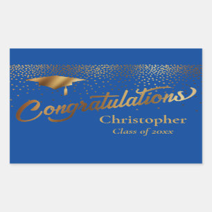 Congratulations Graduate Class of Gold on Blue Rectangular Sticker