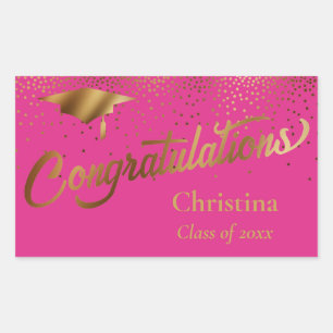 Congratulations Graduate Class of Gold on Pink Rectangular Sticker