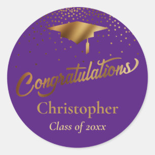 Congratulations Graduate, Class of Gold on Purple Classic Round Sticker