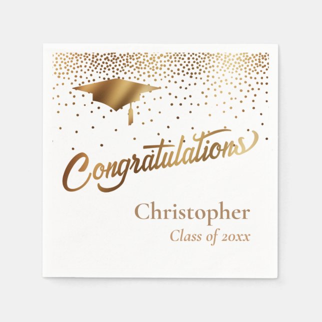 Congratulations Graduate, Class of Gold on White Napkin (Front)