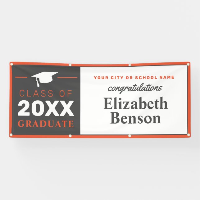 Congratulations Graduate Custom Banner Orange Grey (Horizontal)