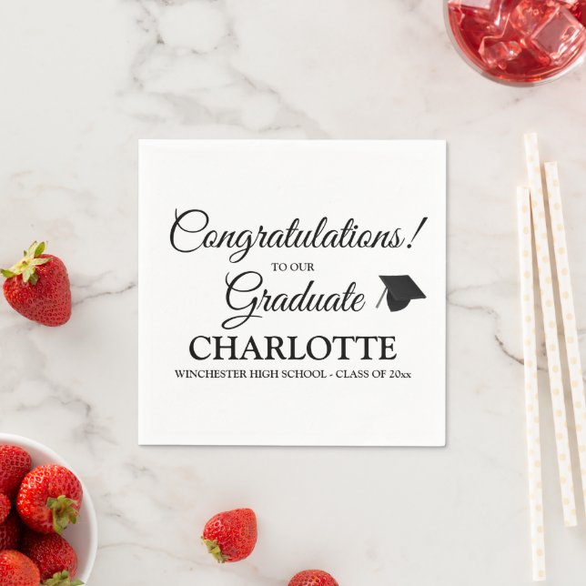 Congratulations graduate custom black script text napkin (Insitu)