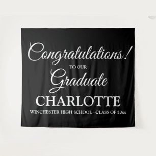 Congratulations graduate custom black white script tapestry