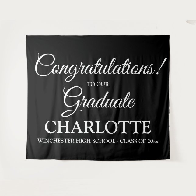 Congratulations graduate custom black white script tapestry (Front (Horizontal))