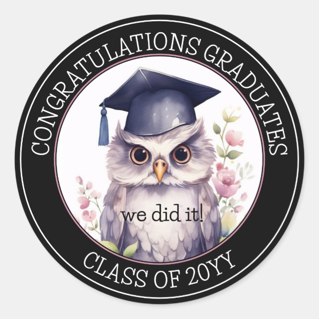 Congratulations Graduate Cute Graduation Owl  Classic Round Sticker (Front)