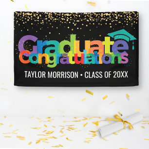 Congratulations Graduate Fun Colorful Gold Glitter Banner