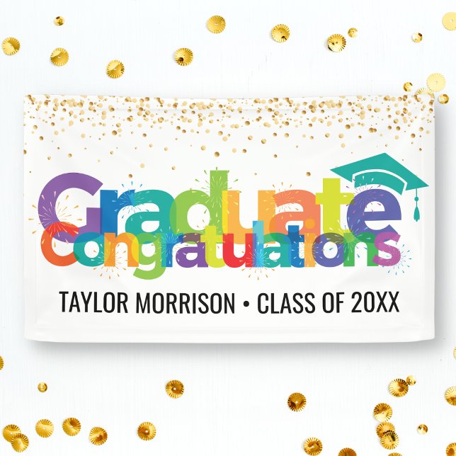 Congratulations Graduate Fun Colourful Gold Glitte Banner (Creator Uploaded)