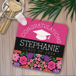 Congratulations Graduate Girly Flowers Graduation Key Ring<br><div class="desc">Add any name and year to this whimsical design. This can be used for any graduate or reunion - high school,  college,  grad school,  nursing,  med school or even trade school.</div>